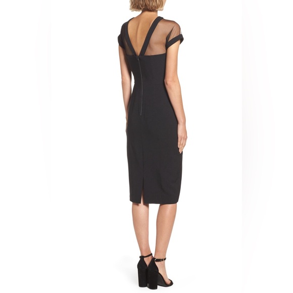 NWT Maggy London Black Illusion Yoke Crepe Cocktail Dress size 8 MSRP $148 - Picture 2 of 7
